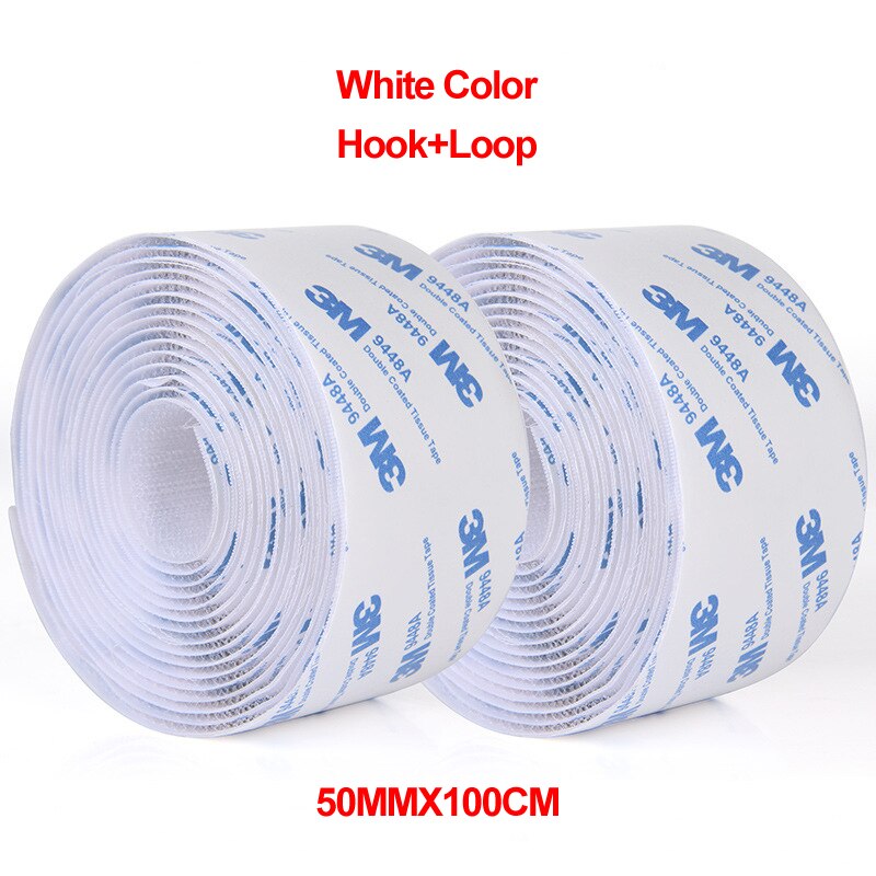 100CM/Pairs 16/20/25/30/38/50/100MM Magic Velcro Tape with Glue for DIY: 50MM White 1Pair