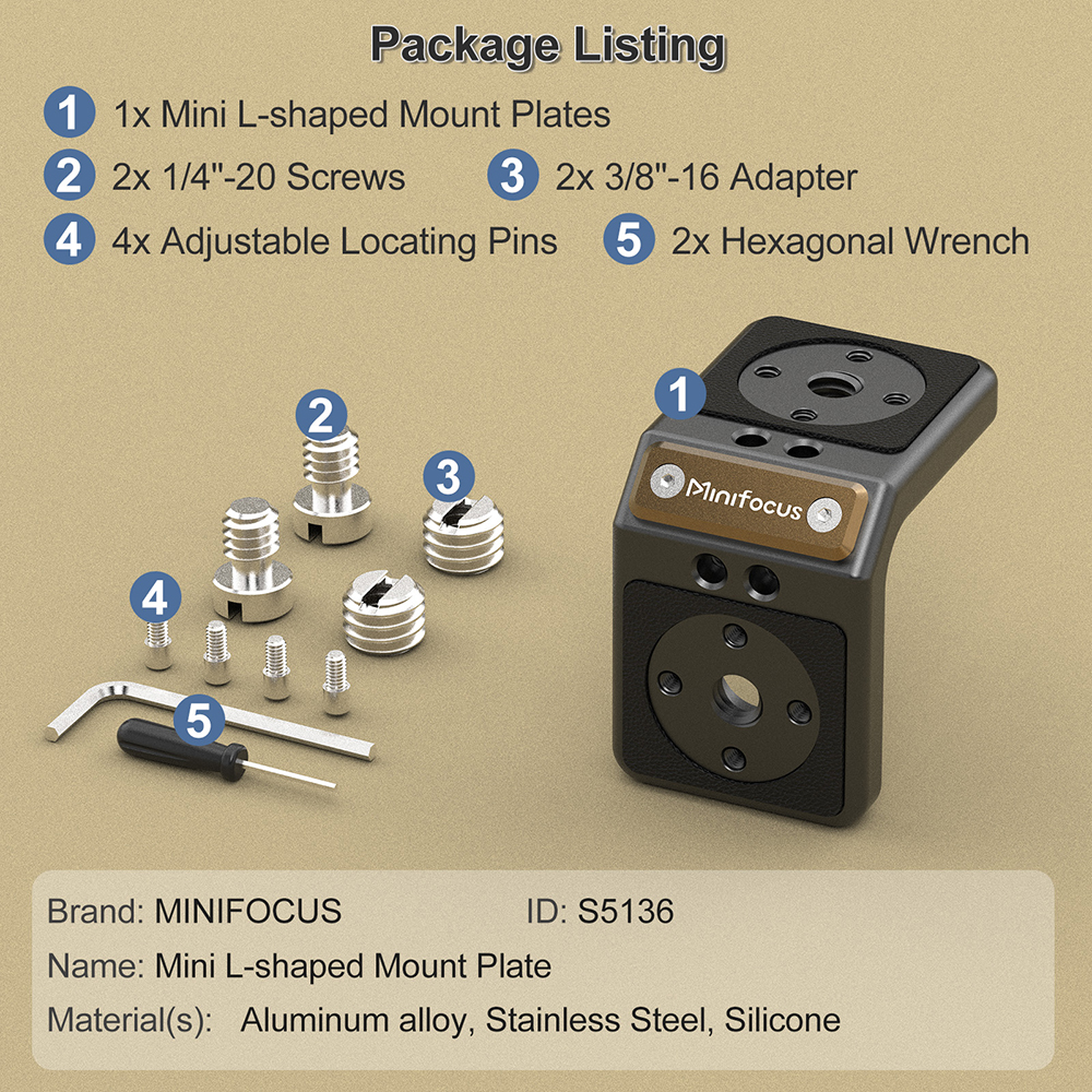 Mini L-Shaped Mount Plate, Right-Angle Plate Mounting Bracket with ARRI, 90° Angle Video Rig Adapter for Wireless Transmitter: Default Title
