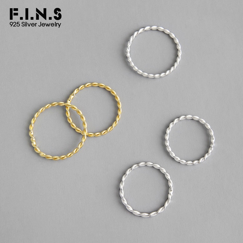 F.I.N.S Minimalist S925 Sterling Silver Rings for Women Two-tone INS Style Twist Slim Ring Fine Jewelry Silver 925 Ring