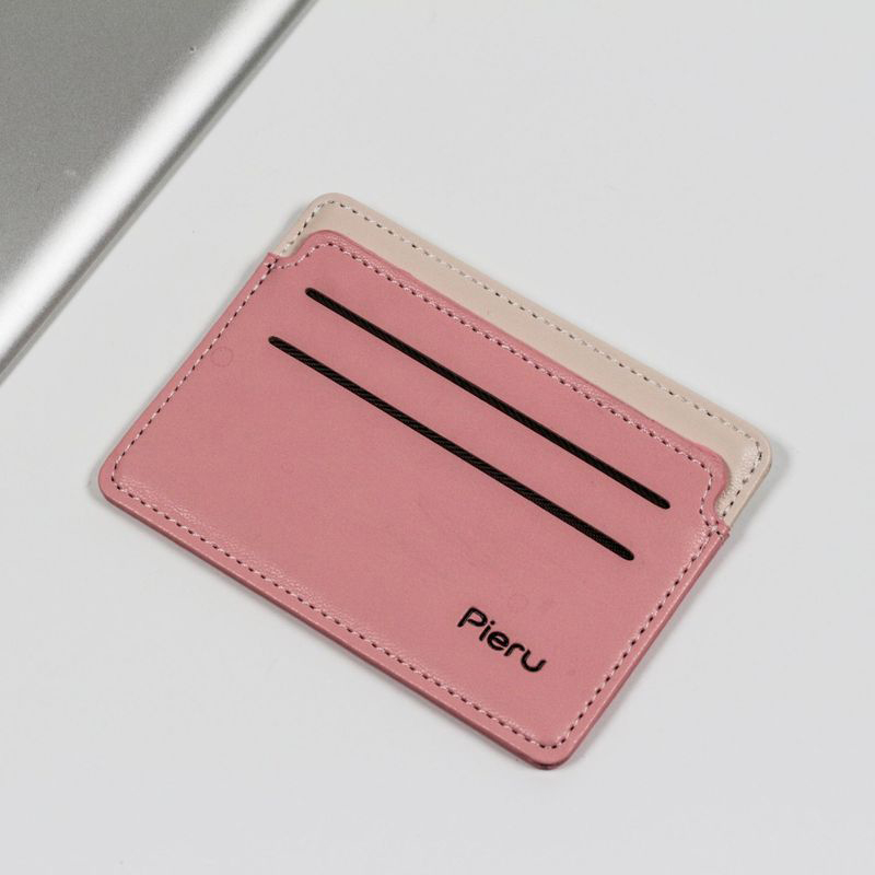 Meerdere Kaartsleuven Kaarthouder Ultra-Dunne Pu Lederen Portemonnee Stiksels Bank Zaken Id-kaart Houder Wallet Case Voor mannen Vrouwen: Roze