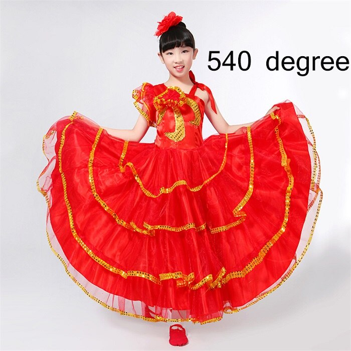 Kinder Flamenco Rot Lange Rock Spanisch Senorita Flamenco Tänzerin Phantasie Kleid Kostüm Spanisch Flamengo Tanz Kleider Für Mädchen DN3040: 540 degree / L