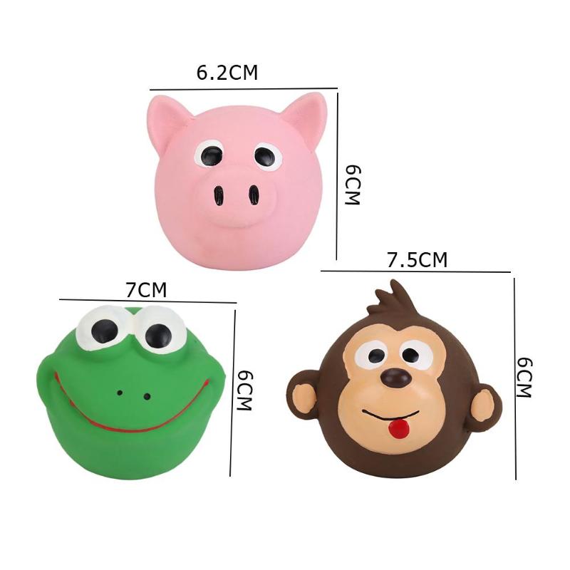 Søt Dyrehode Formet Pipende Latex Hundeleke - Ape, Frosk, Gris Leker