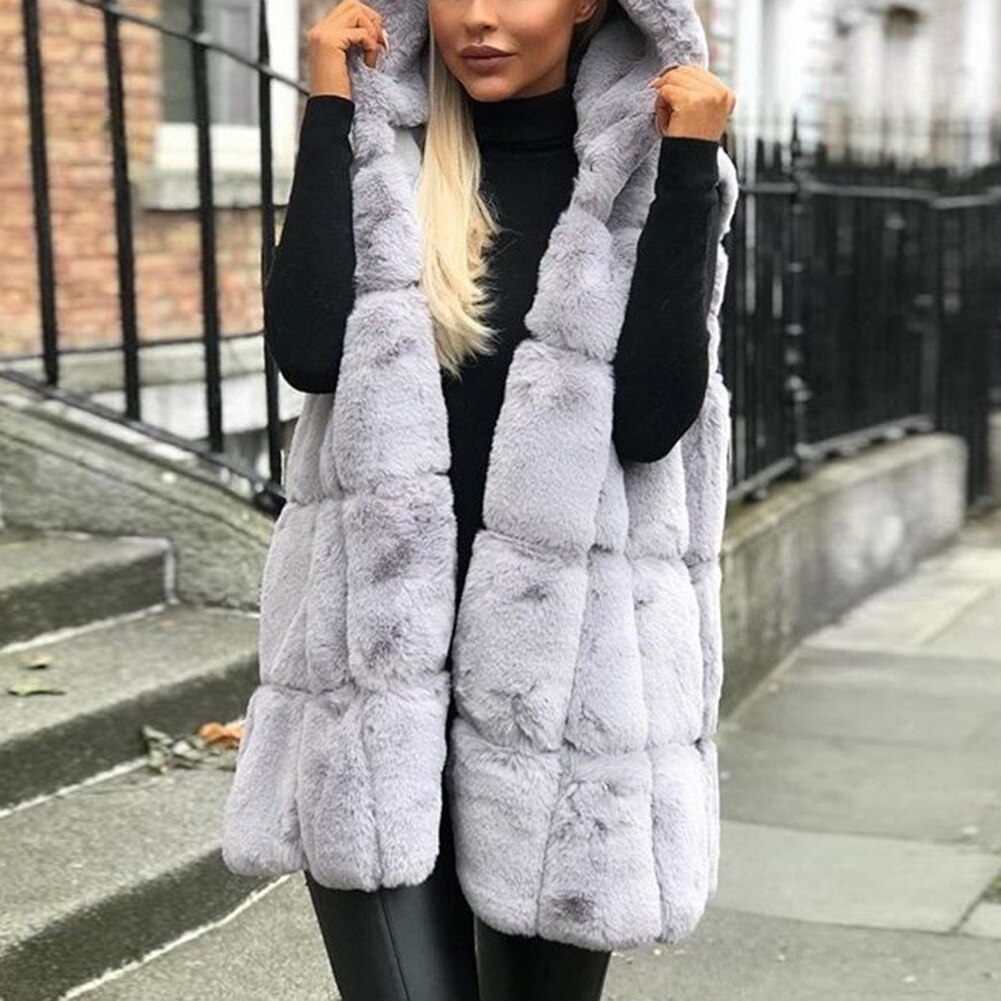 Veste Manteau Femme Automne Hiver Fausse Fourrure - Gilet Chaud Sans Manches Ouvert Style Décontracté