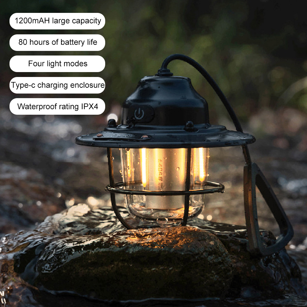 Retro Draagbare Camping Lantaarn Waterdichte Tent Hanglamp Met Haak Traploos Dimmen Licht Camping Noodverlichting Indicato