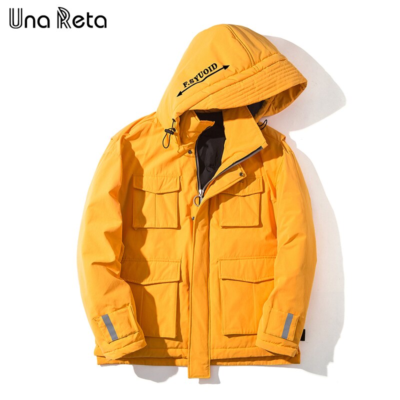 Unareta vinterjacka kappor män casual huvjackor herr hiphop reflexremsor parkarock lös kappa man: Gul / Xl