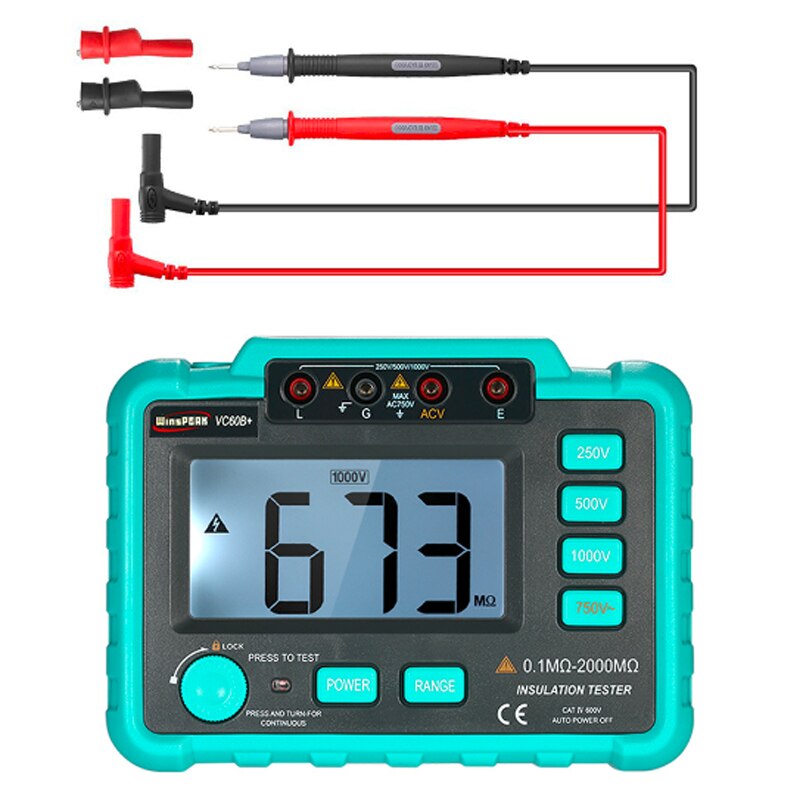 VC60B+ Digital Insulation Resistance Tester 250V/500V/1000V Insulation Impedance Tester DC/AC 0.1~2000M ohm