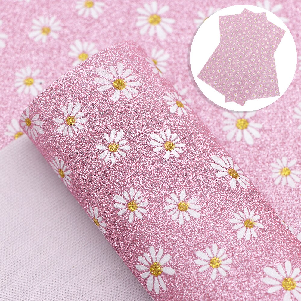 20*33cm Flower Printed Fine Glitter Faux Leather Fabric Sheet Leatherette Clothing Upholstery DIY Earrings Hair Bows,1Yc11696: 1107178008