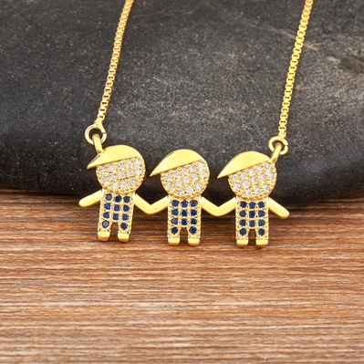 Nidin Hete Verkoop Familie Liefde Moeder Vader Zoon Dochter Ketting Meisje Jongen Hart Hanger Zirkonia Koppels Sieraden: Licht Geel Goud Kleur