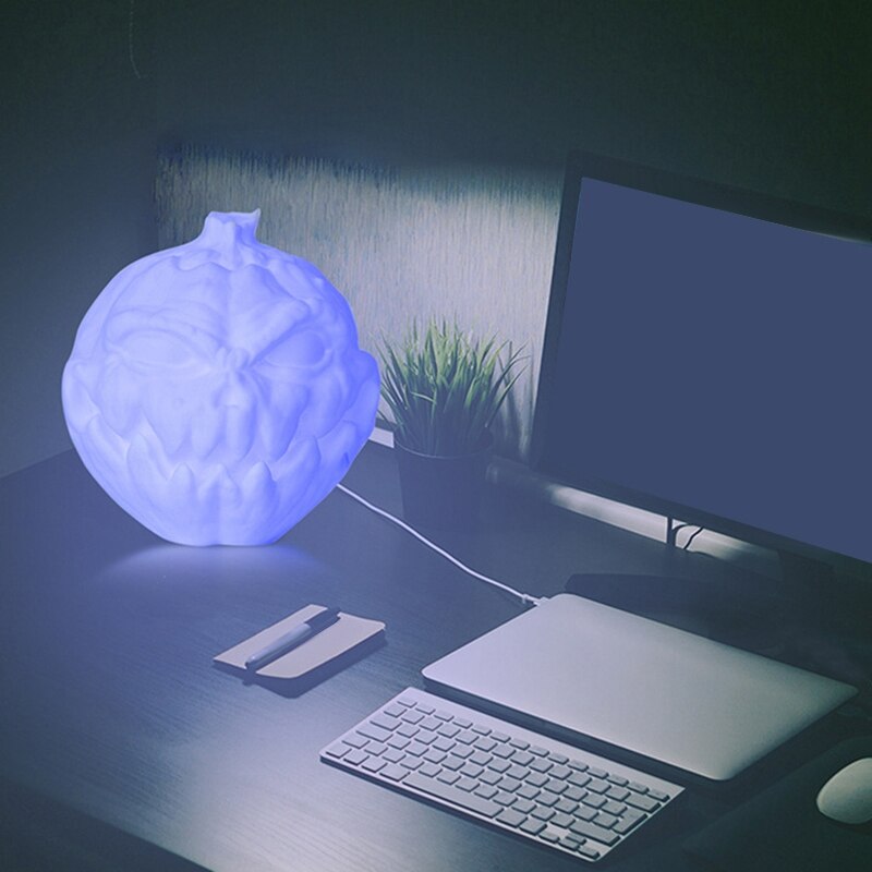 USB LED ical 3D Printed Night Table Light Face Shape Pumpkin Light RGB Desk Lamp with Remote Control Halloween Decoration