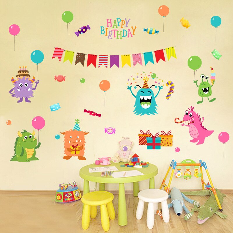 Tofok Happy Cute Cartoon Monster DIY Wall Sticker Removable Home Decoration Children Room Nursery Mural Decals Poster