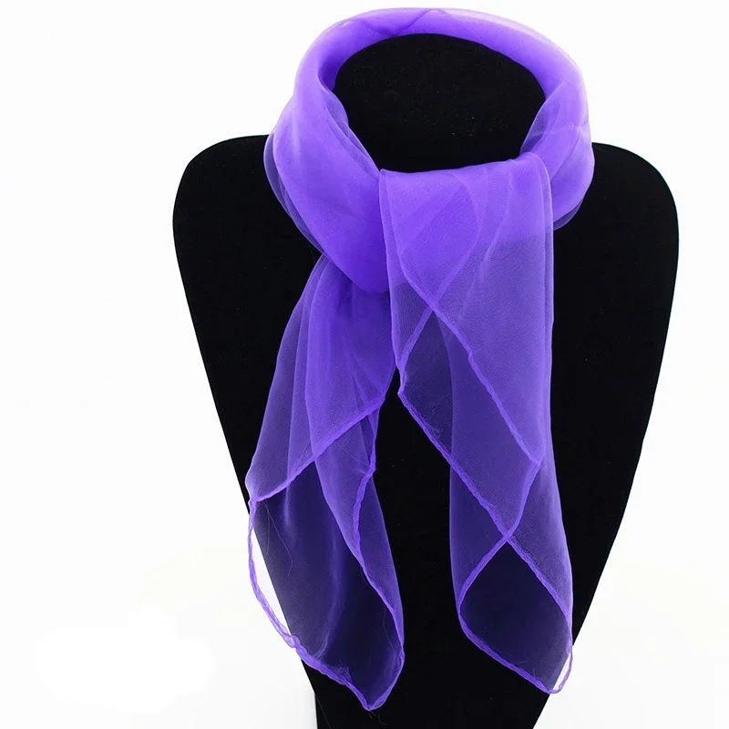 Soft Mesh Head Neck Solid Color Transparent Silk Scarf Women Luxury Spring Summer Stage Performance Square Towel Scarf for Women: Orange