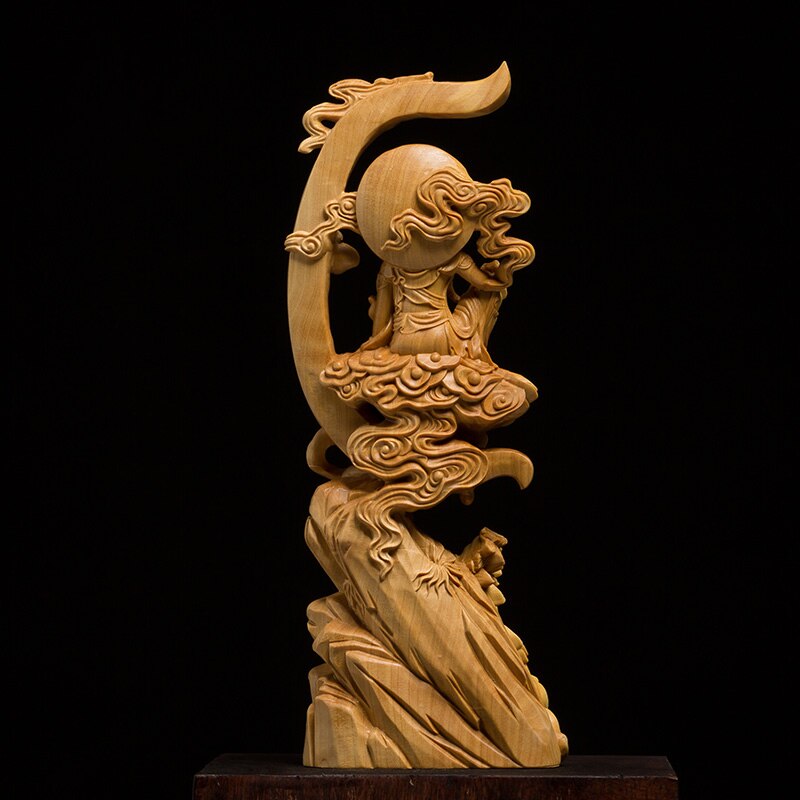 Holz geschnitzt sonne und mond Guanyin Statue Moderne kunst skulptur Chinesischen Guanyin Bodhisattva Hause wohnzimmer dekoration Statue