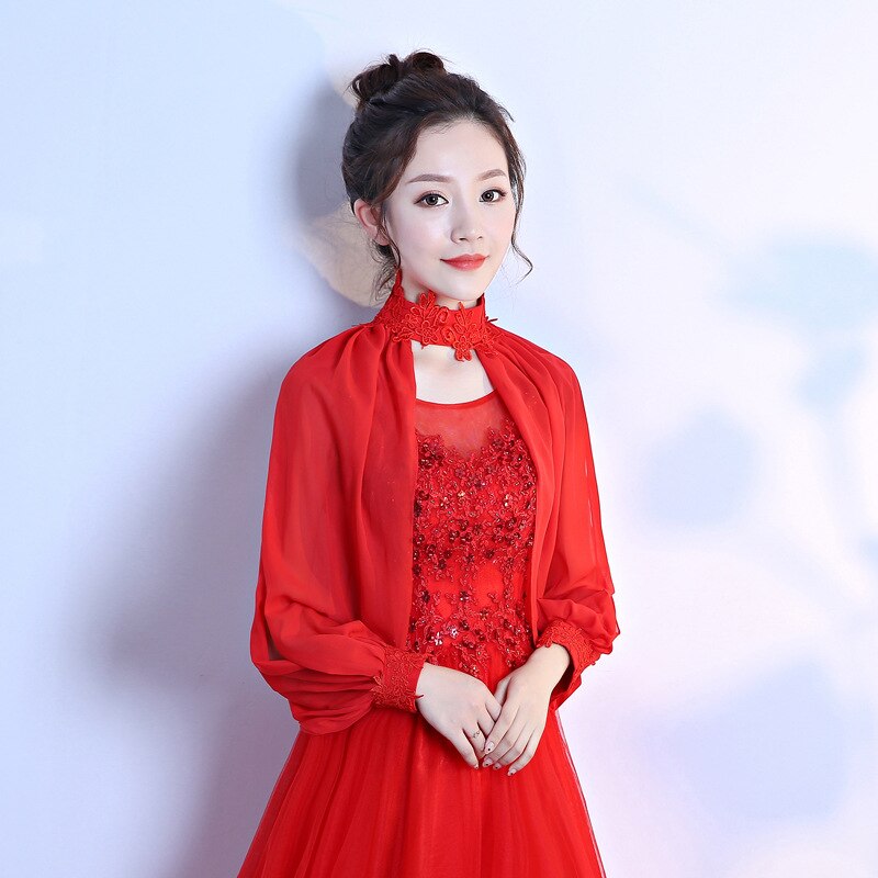 Veste de mariée en dentelle, 9 couleurs, enveloppes d&#39;été pour femmes, manteau de Mariage, châle , veste de soirée, Cape: Red