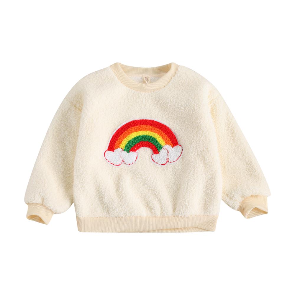 0-3Y bébé fille arc-en-ciel sweat hiver automne agneau laine haut pull mignon arc-en-ciel imprimer à manches longues vêtements: 2 / 12M