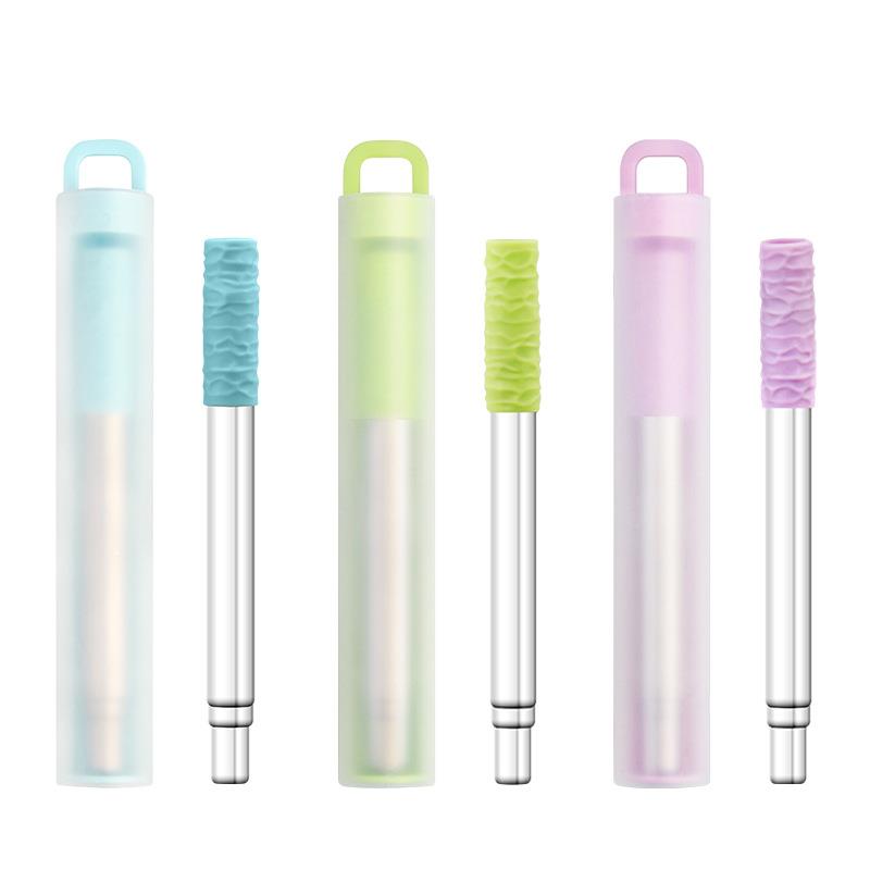 Reusable Stainless Steel Straws With Aluminum Keychain Case Cleaning Brush Collapsible Telescopic Portable Drinking Straws