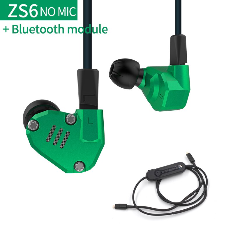 KZ ZS6 2DD+2BA Hybrid In Ear Earphone HIFI DJ in ear Monitor Running Sport Earphones Earplug Headset Bluetooth Hifi Earbuds: ZS6greennomicblueth