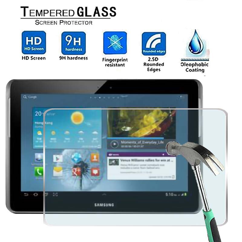 Voor Samsung Galaxy Tab 2 10.1 Case P5100 P5110 P7500 P7510 360 Roterende Smart Cover Pu Leather Case Gehard Glas (Niet Gratis): 2 x Tempered Glass