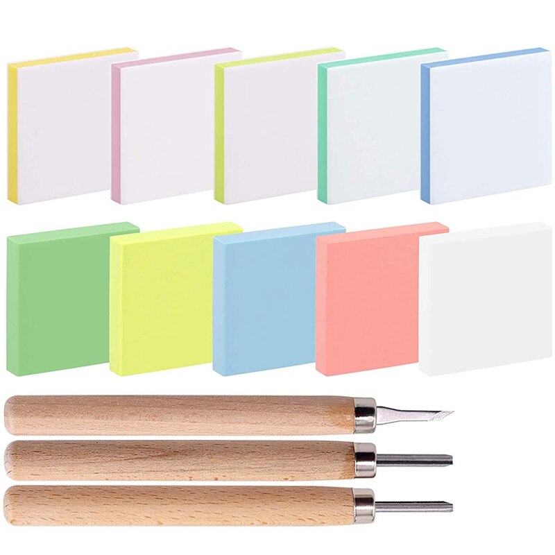 13 Pcs Rubber Stamp Carving Blokken Kit Met Rubber Carving Blok, Carving Gereedschap Voor Creëren Artistieke Print, kaart Crafting: Default Title