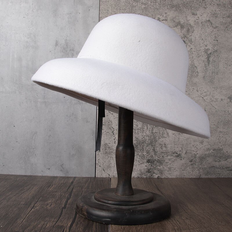 100% Wol Vrouwen Wit Fedora Hoed Met Wedstrijd Brede Rand Jazz Hoed Lady Vilt Kerk Hoed Maat 56-58cm