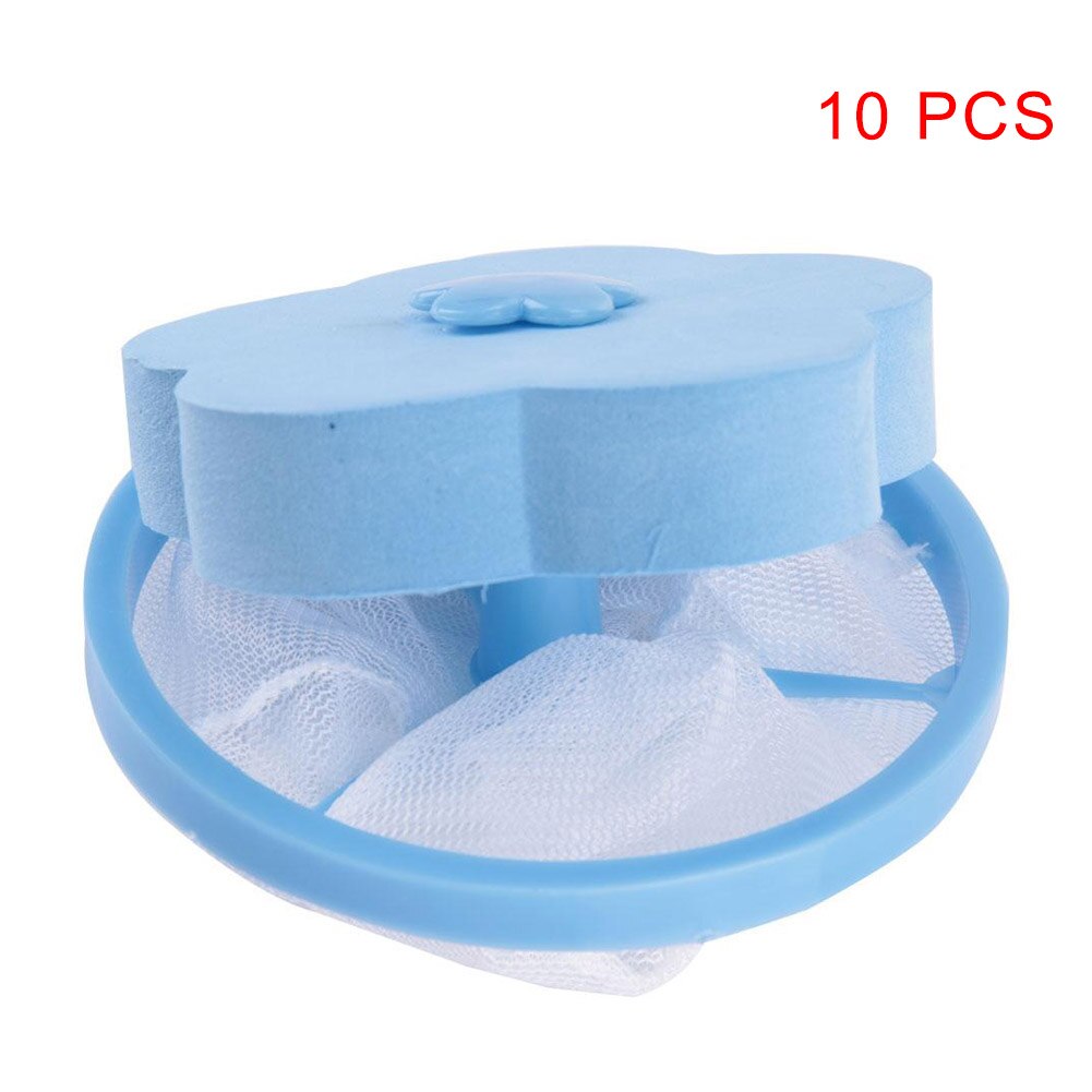 Reusable Washing Machine Floating Lint Mesh Bag Portable Washer Lint Catcher MU8669: Blue-10 pcs