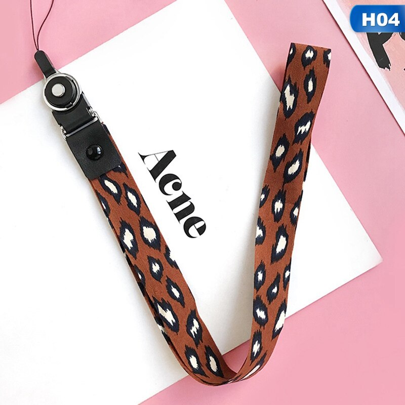 Soporte de teléfono con estampado de leopardo, cordón para llaves, tarjeta de identificación Cheetah, correas de cuello de Teléfono Animal con llavero: H04