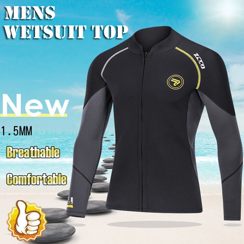 1.5Mm Neopreen Full Zip Duiken Jas Heren Lange Mouwen Duiken Top Warm Patchwork Split Wetsuit Snorkelen Kajak Surfen M-4XL