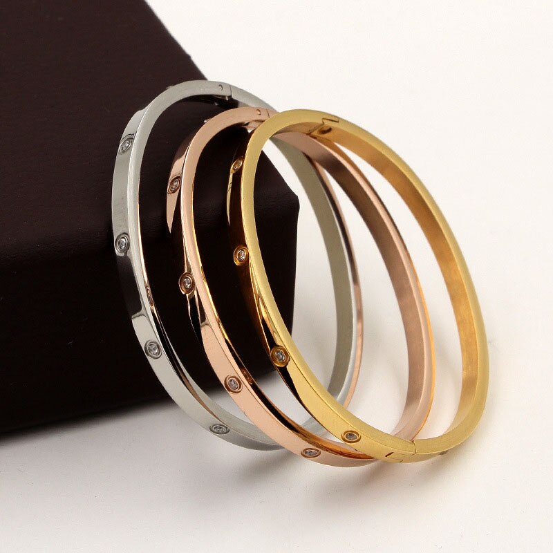 Mode Fijne Elegante Titanium Staal Plating 14K Real Gold Paar Armbanden Voor Vrouwen Sieraden Micro Inlay Zirconia Anniversary