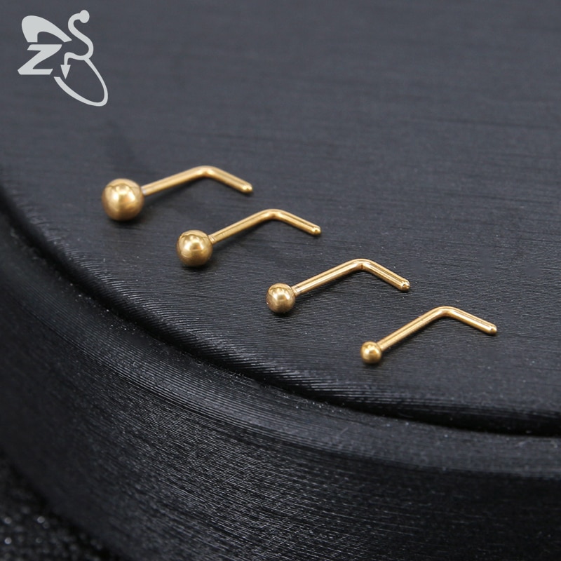 ZS 4 pièces/lot nez goujons boule ronde nez anneaux l-forme or narine Piercing acier inoxydable nez Piercing bijoux de corps pour les femmes
