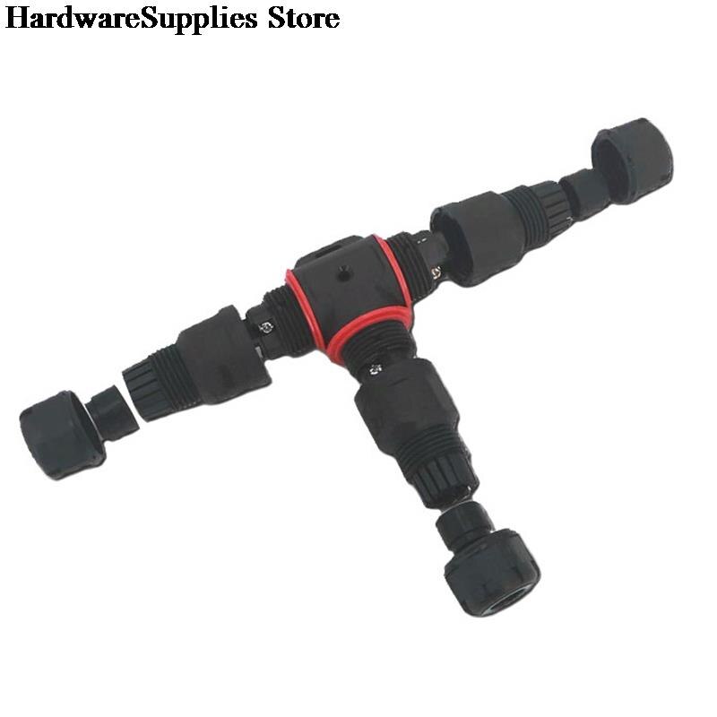 1pcs IP68 Waterproof connector T Shape 3 Pin 250V 24A Cable Wire Gland Sleeve Connect Outdoor 3-core Wire Waterproof Connector