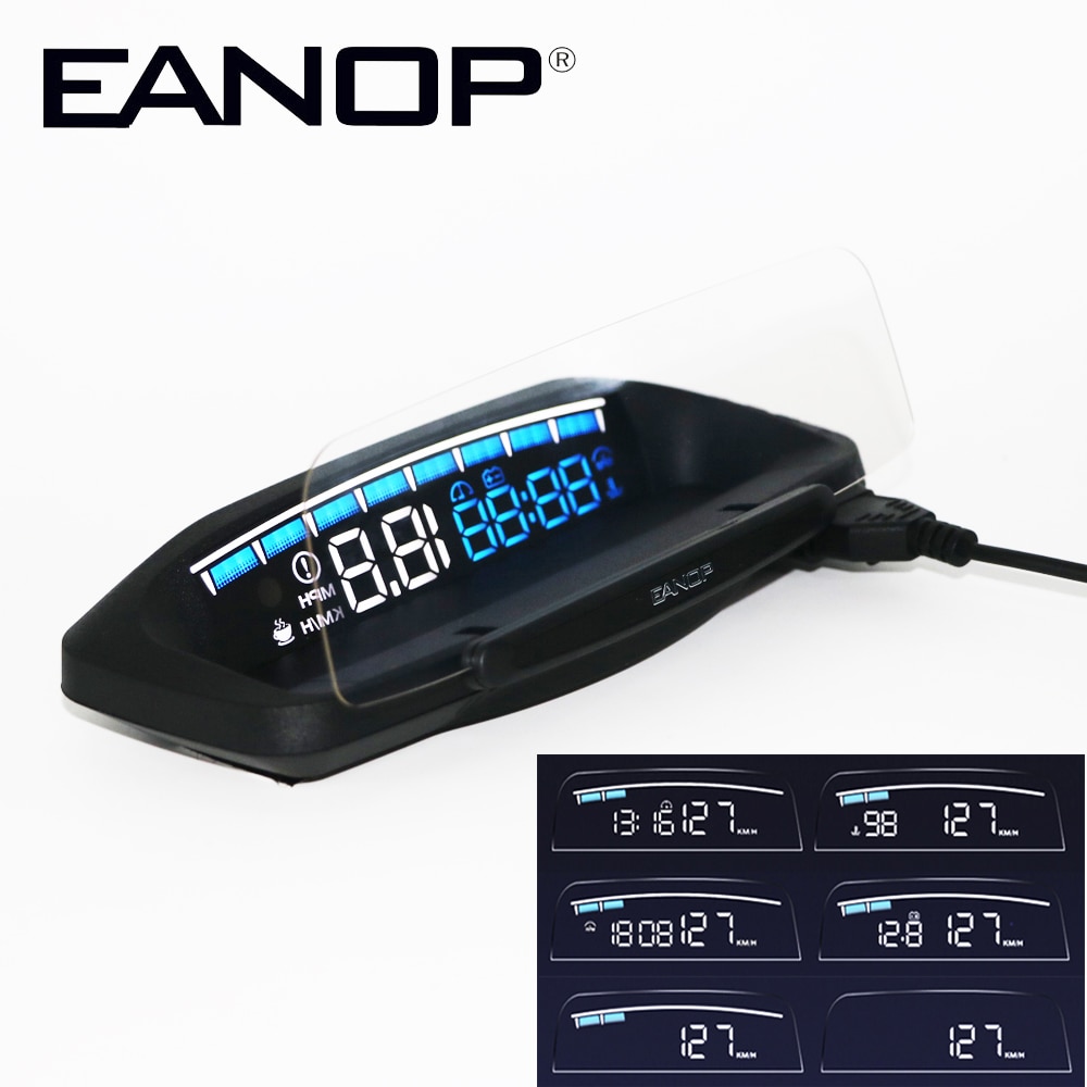 Eanop mirror 04 auto hud head-up display obd 2 skannerverktyg överhastighetsprojektor säkerhetslarmsystem