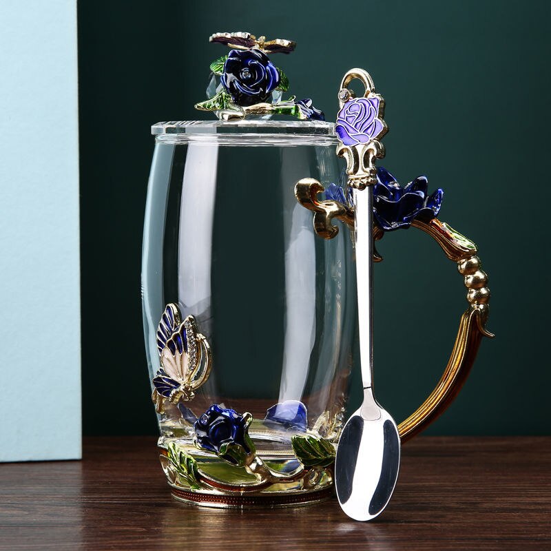 Home water cup heat-resistant glass tea cup coffee cup flower tea cup wine glasses whiskey glass water bottle: E350ml