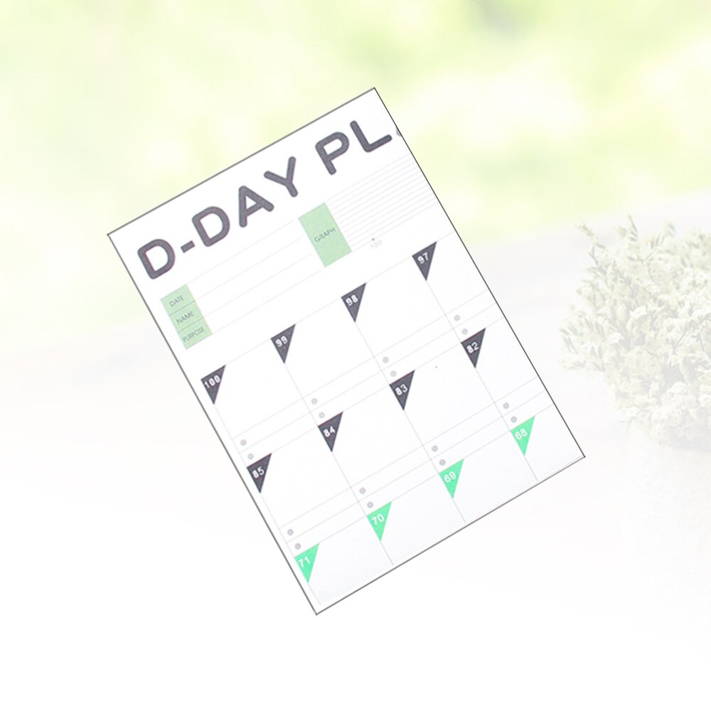 Year 100 Day Countdown Calendar Learning Schedule Periodic Planner Table for Kids Study Planning Learning Supplies(Whi