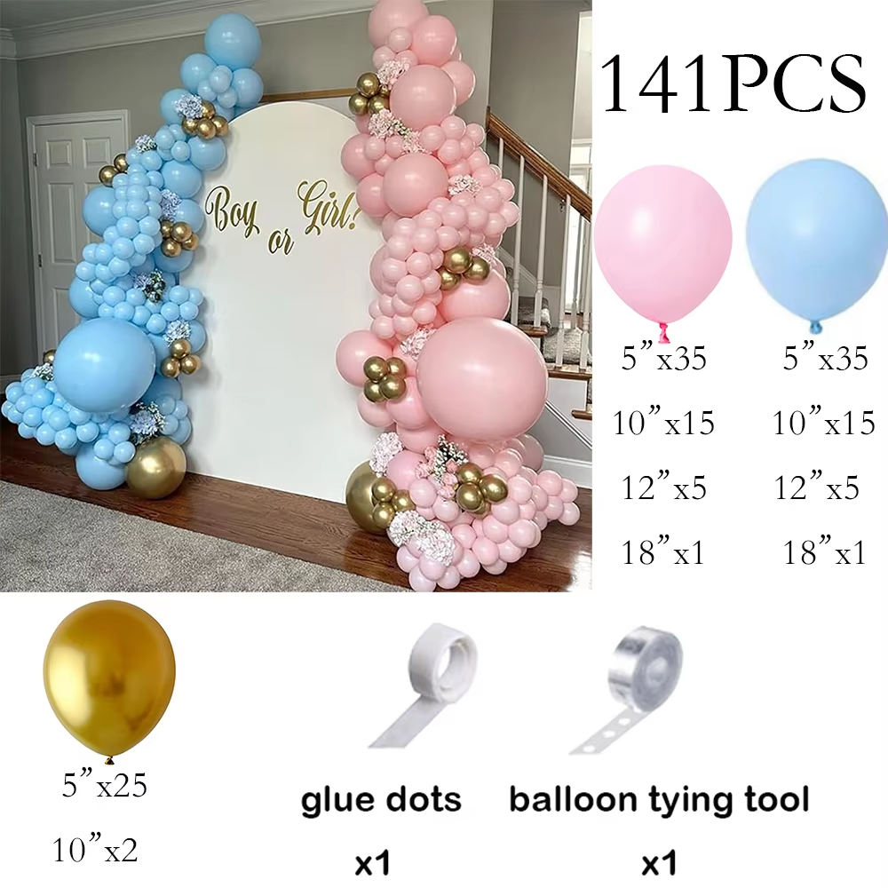 Babyblå ballongbue pastellblå hvite sølvballonger krans konfirmasjon barnebursdagsfest kjønnsavsløringe bryllupsdekorasjon: Rosenrød