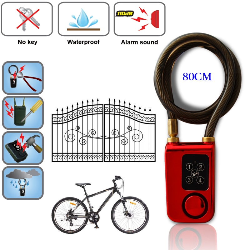 RAYKUBE-cerradura Digital eléctrica para puerta y bicicleta, dispositivo de cierre inteligente con cuerda de alambre, resistente al agua, antirrobo, con alarma de 110dB