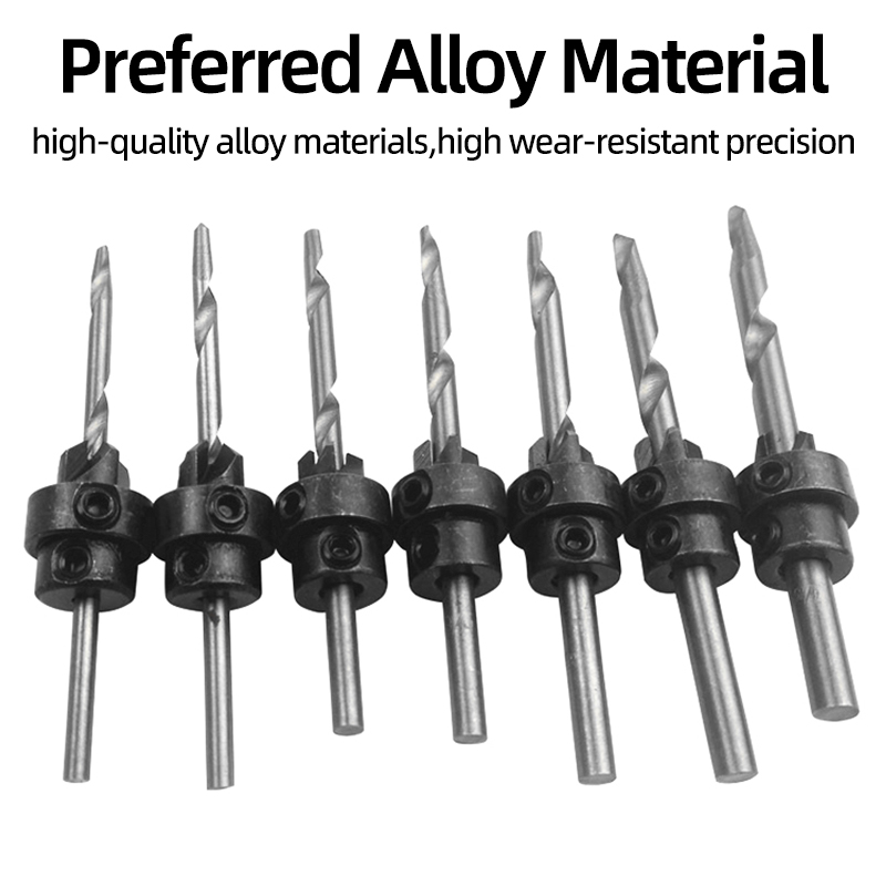 Tapered Countersink Drill Bit Set Woodworking Drilling Pilot Holes Depth Stop Collars Chamfer Counterbore Screw Hole Drill Tools