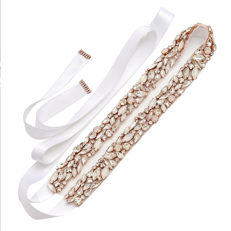 Jonnafe Delicate Rose Gold Bridal Belt and Sash Handmade Opal Crystal Wedding Dress Waistband Dress Belt Accessories