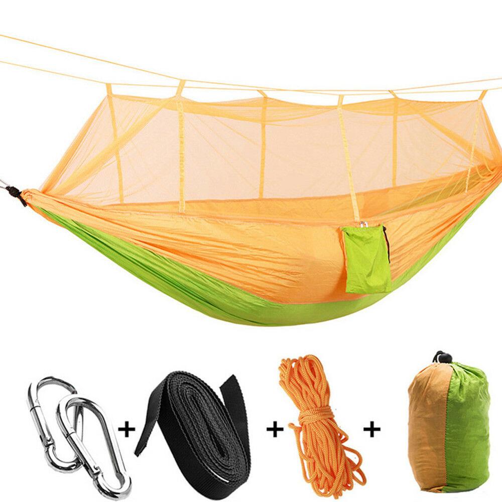Hamaca doble portátil ultraligera, mosquitera de paracaídas con mordeduras antimosquitos para tienda de campaña al aire libre: Yellow