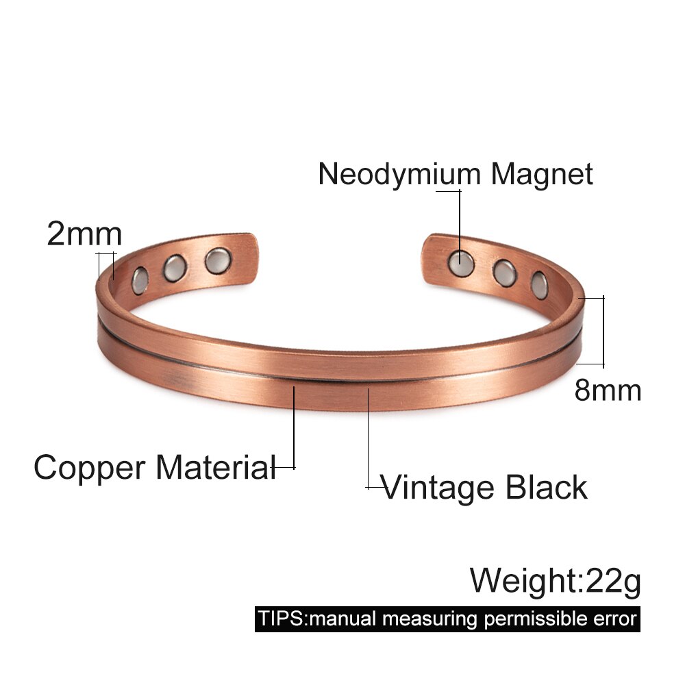 Real Copper Magnetic Bracelet Women 8mm Arthritis Adjustable Cuff Pure Copper Brand Bracelet Energy Magnetic Therapy Bracelet