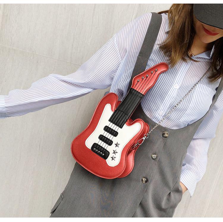 Women's Shoulder Bag Mini Guitar Shape Crossbody Bag Women Cute Messenger Bag Personality Pu Bag: Red
