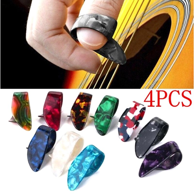 4 Stks/set Duim Vinger Plectrums Gitaar Plectrums Schede Voor Akoestische Elektrische Basgitaar Willekeurige Kleur