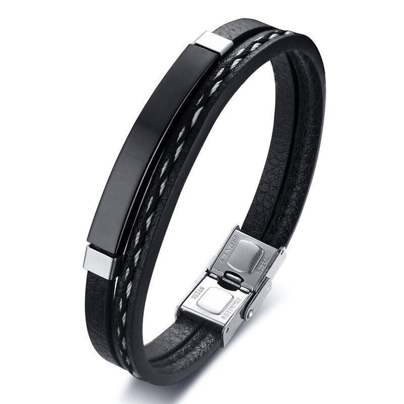 ZORCVENS Multi Layer Leather Bracelets for Men Women 316L Stainless Steel Bangles Cool Men Jewelry: 83212