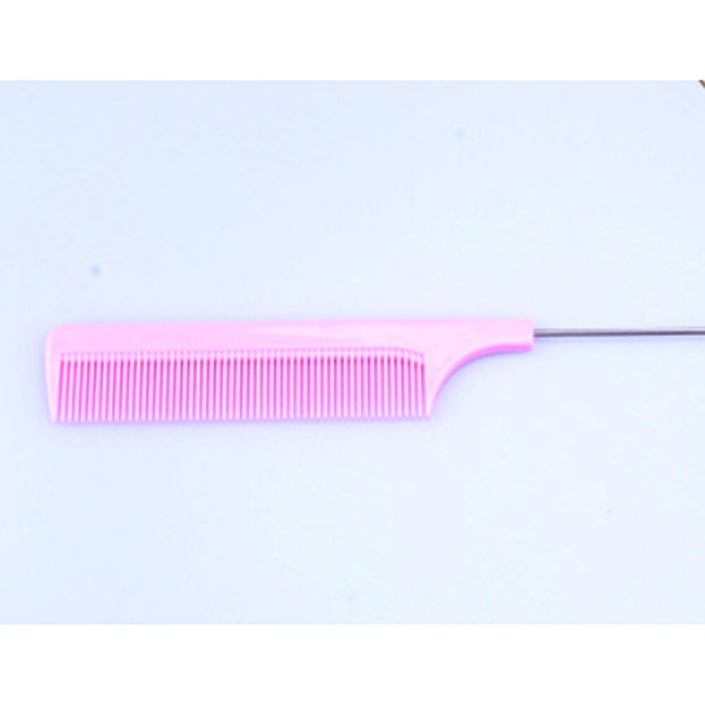 Fine-tooth Hair Comb with Stainless Steel Rat Tail Woman Anti-static Hairbrush Hairdressing Styling Tool: light pink
