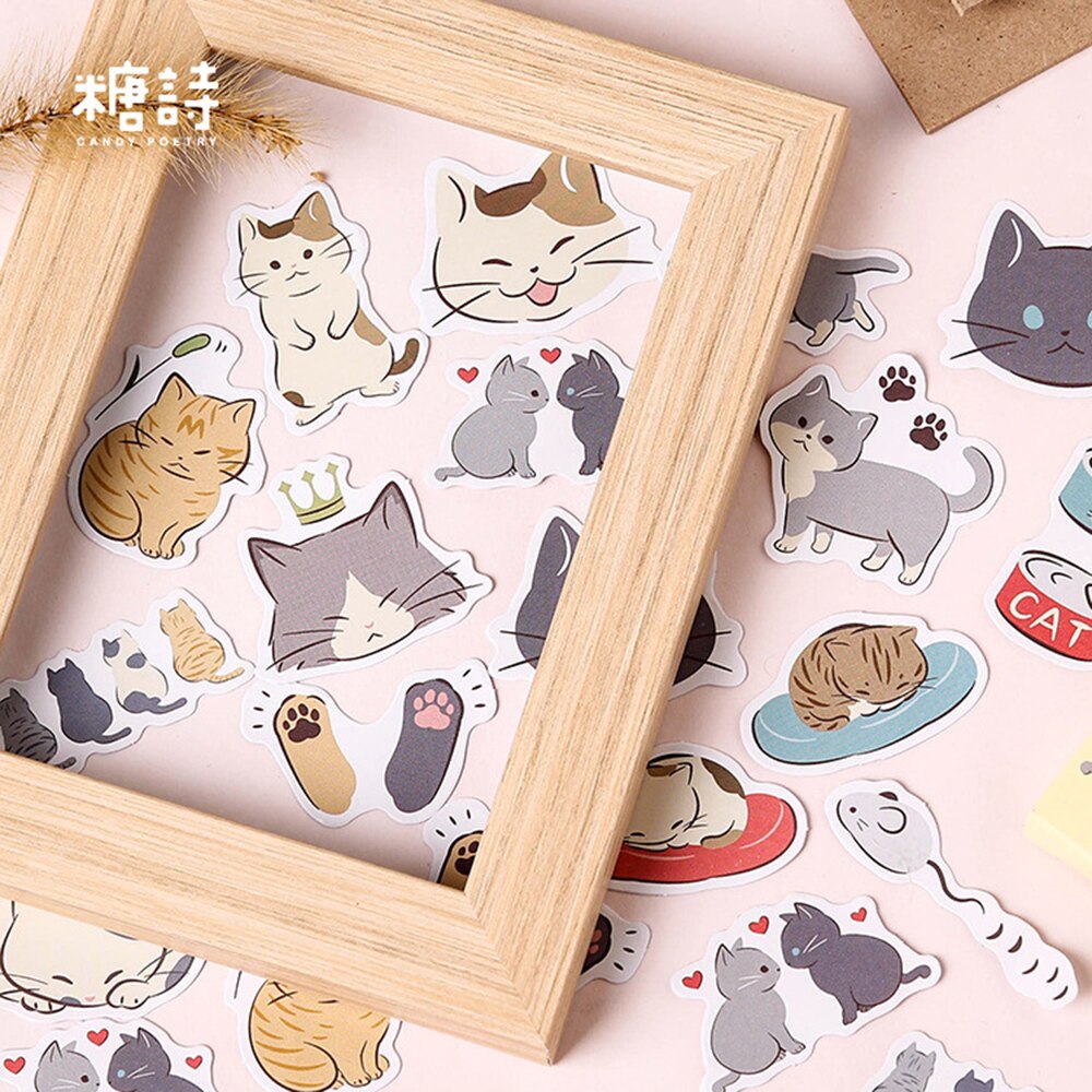 Kawaii 45 stks/partij Creatieve Schattige Liefhebbers Kat Kitty Mini Papier Sticker Decoratie DIY Album Dagboek Scrapbooking Label Sticker School