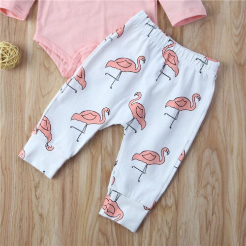 3 stk / sæt nyfødte baby børn pige tøj romper shirt toppe + flamingo bukser leggings + pandebånd outfits træningsdragt