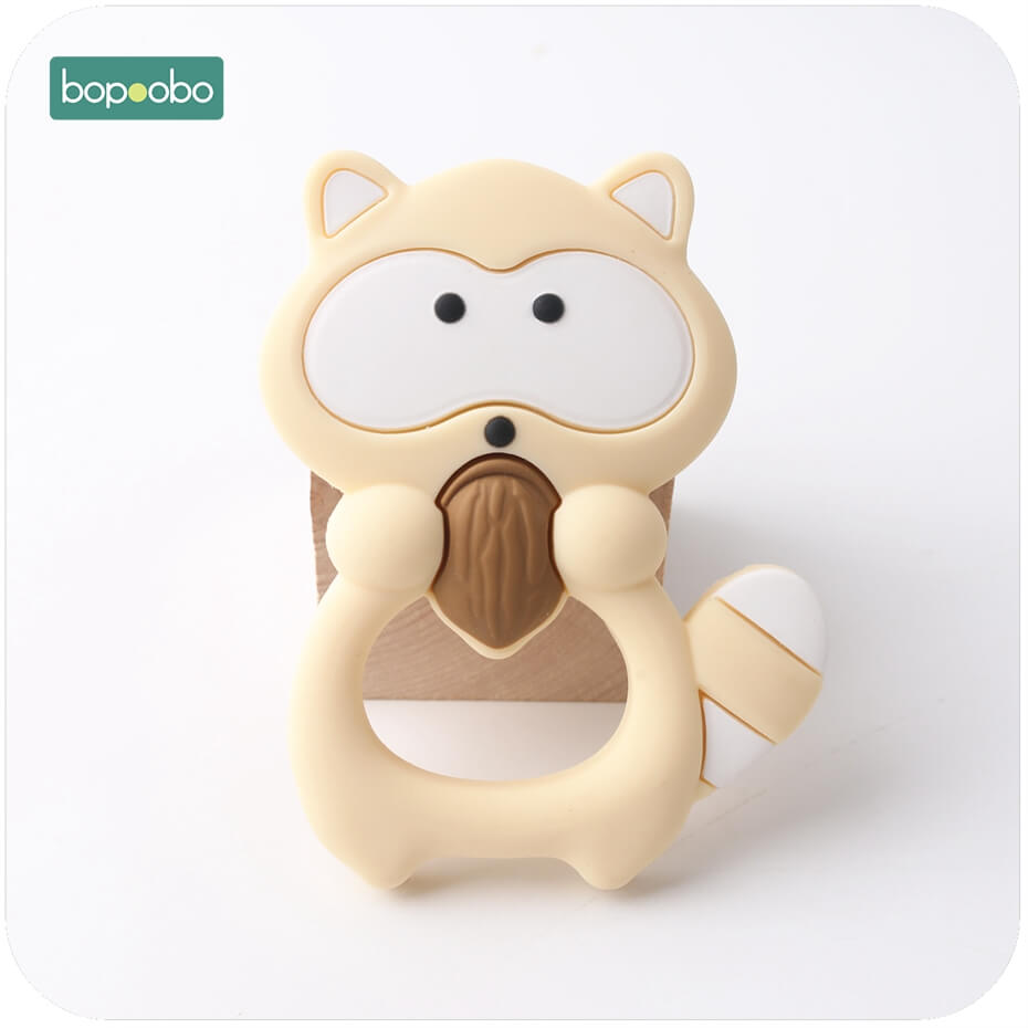 Bopoobo 1pc silikonbitringstillbehör silikon tvättbjörn gör-det-själv smycken amningstillbehör matklassade sensoriska leksaker babybitring: Beige tvättbjörn