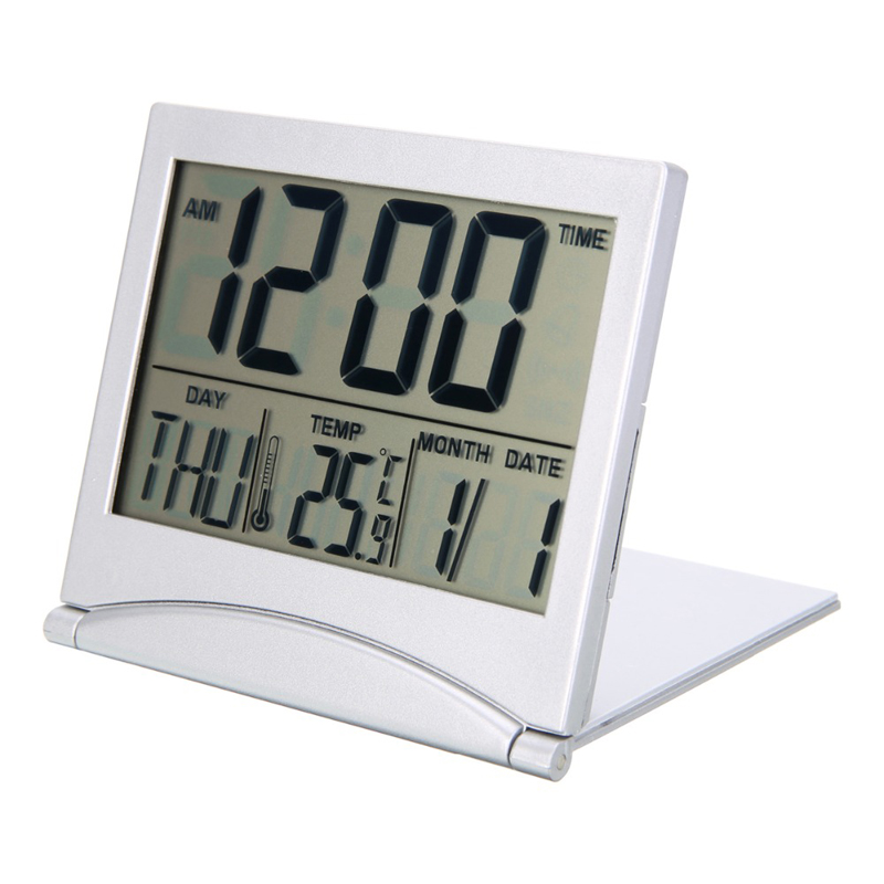 Folding Digital LED Alarm Clock Travel Ultra-thin LCD Screen Table Clock with Thermometer Calendar Electronic Desk Travel Clock