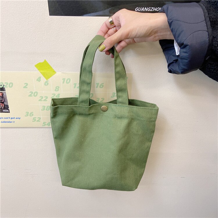 Sacs à provisions en toile mini-portables, simples, petits sacs en tissu pour femmes, couleur unie pure, fourre-tout décontracté, sacs en toile de coton, sac à main: Vert