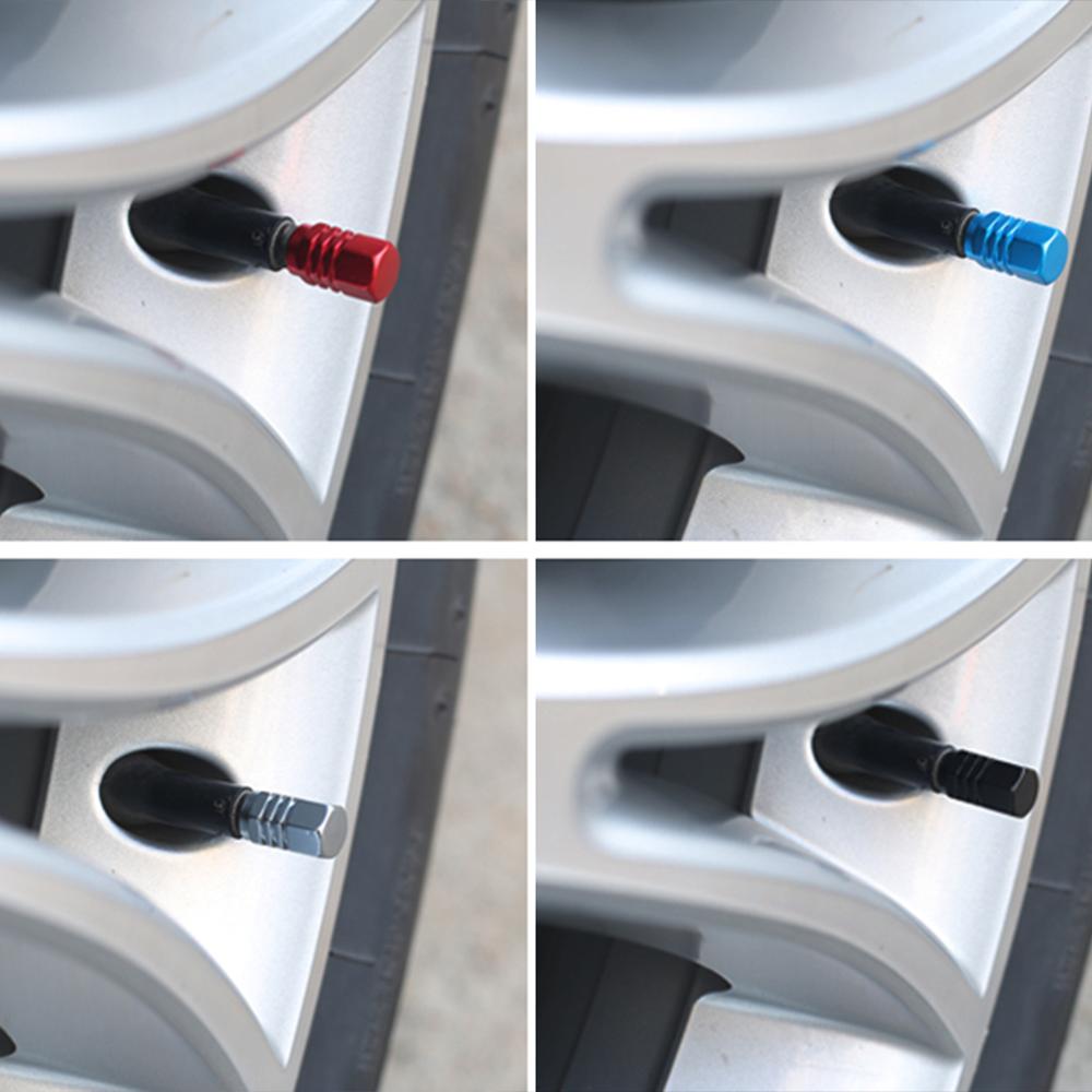Bildæk ventilhætter aluminiumslegering bolt-in auto hjul dæk ventiler stilk luftkapper sort 4 stk universal