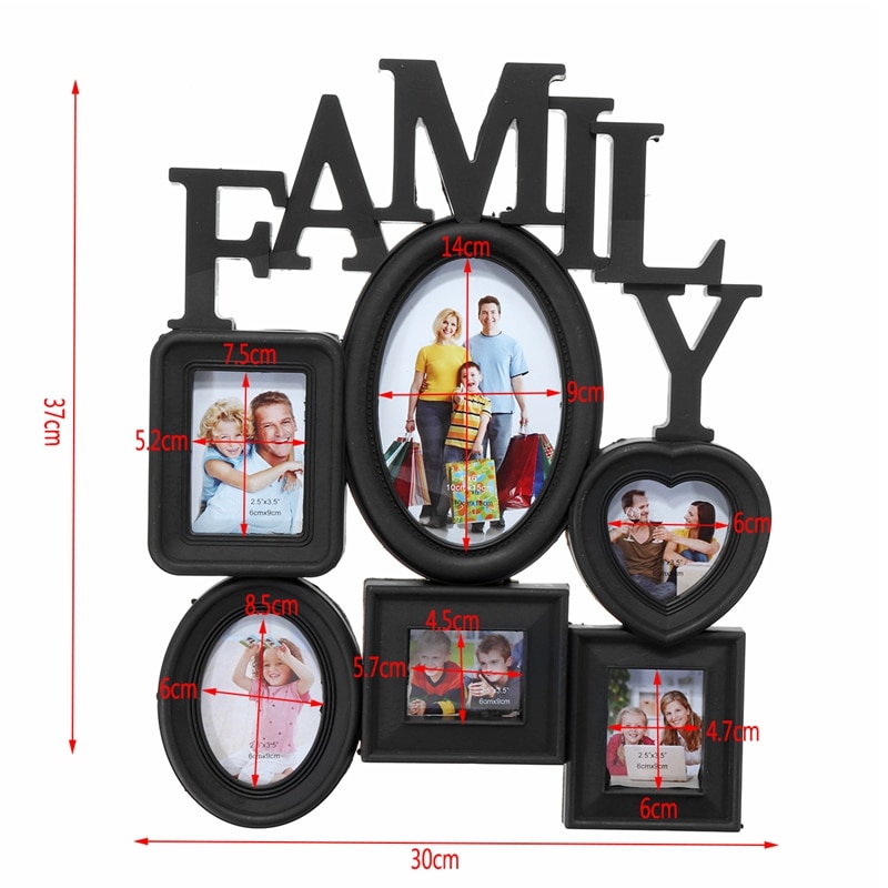 Family Photo Frame Wall Hanging 6 Multi-Sized Pictures Holder Display Home Decor 30X37Cm Back Side with Pull Tabs