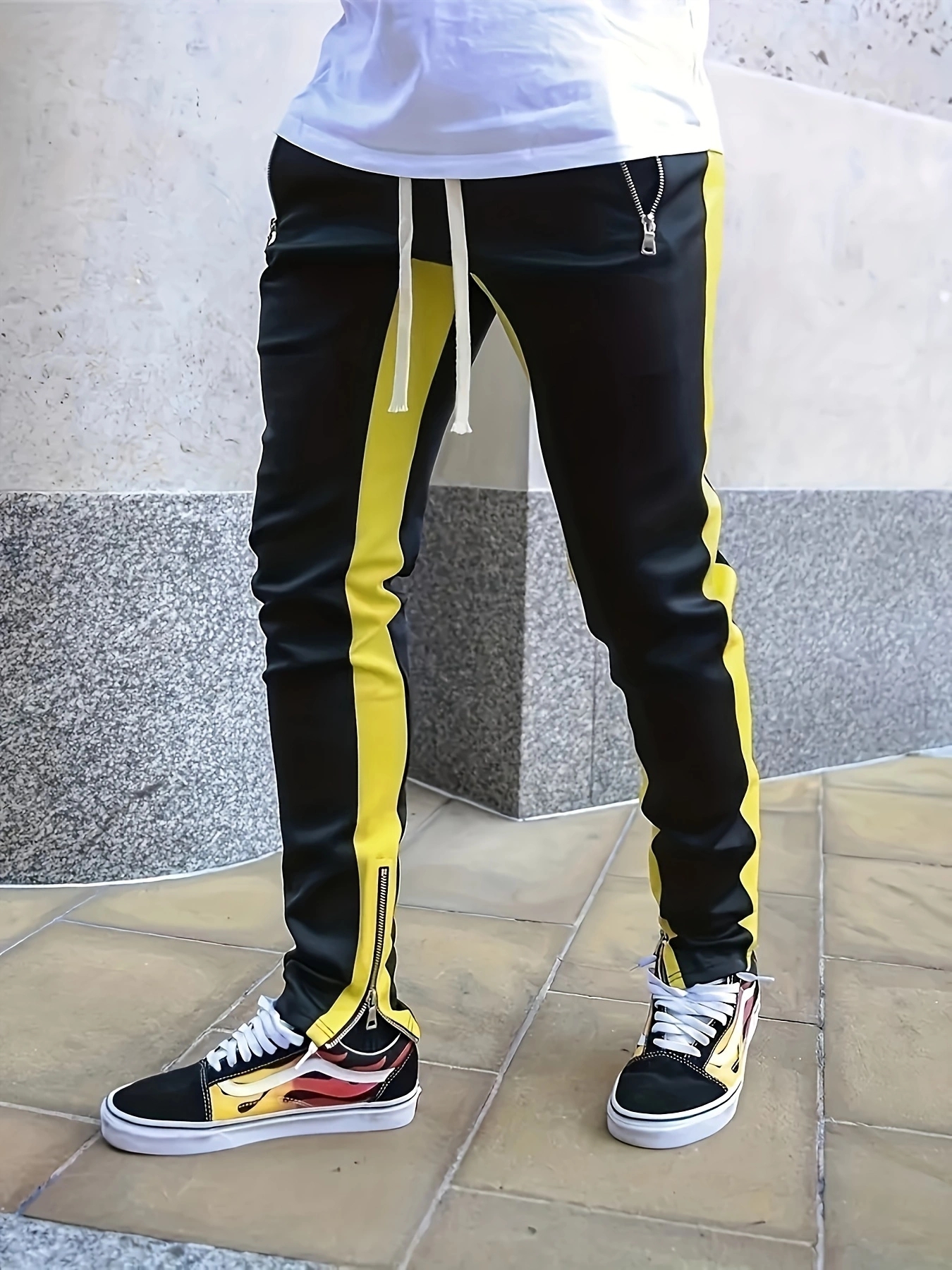Herr sweatshirts joggingbyxor herr casualbyxor herr snygga färgblock dragkedjefickor dragsko sport skinny byxor byxor